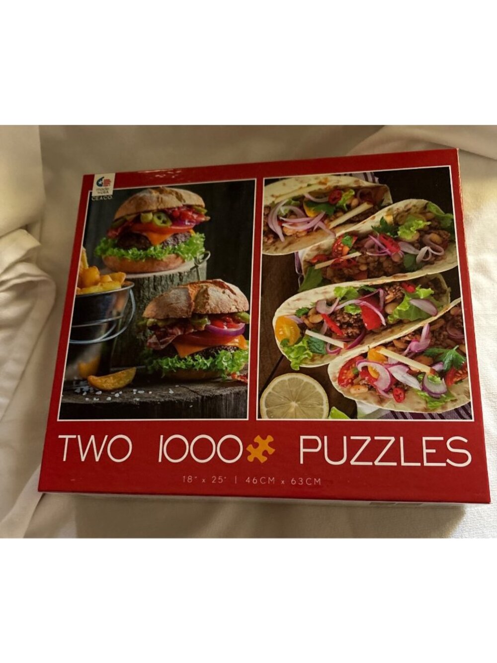 Two 1000-Piece Puzzles Featuring Burgers & Tacos 18"x25" Ceaco Sealed Box